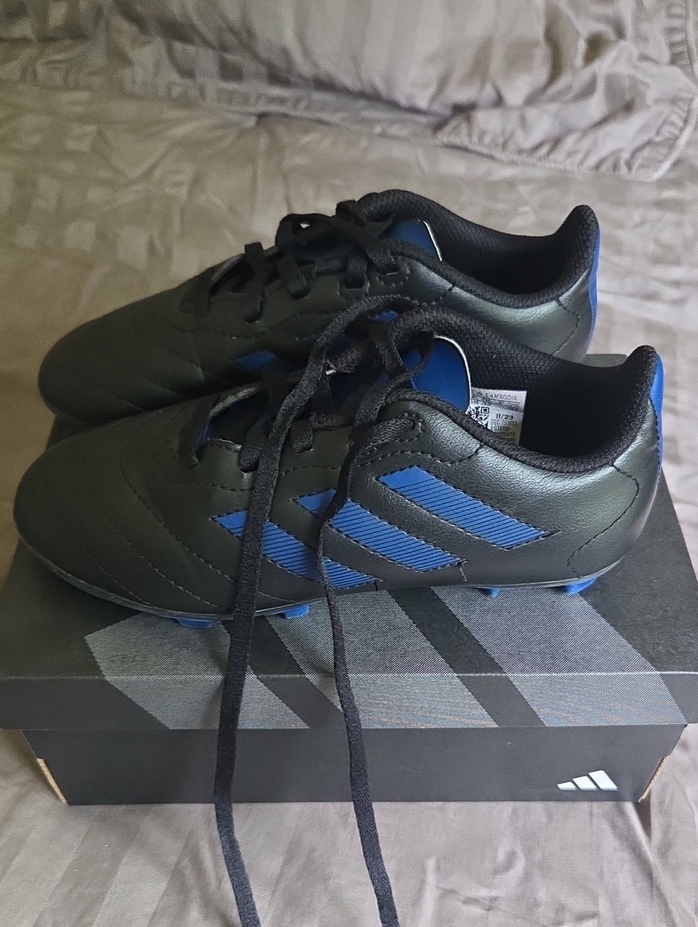 adidas Kids Black and Blue Soccer Sneakers